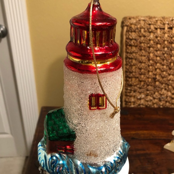 Blown Glass Large 8" Lighthouse Crashing Waves Christmas Ornaments Sugared - Picture 4 of 7